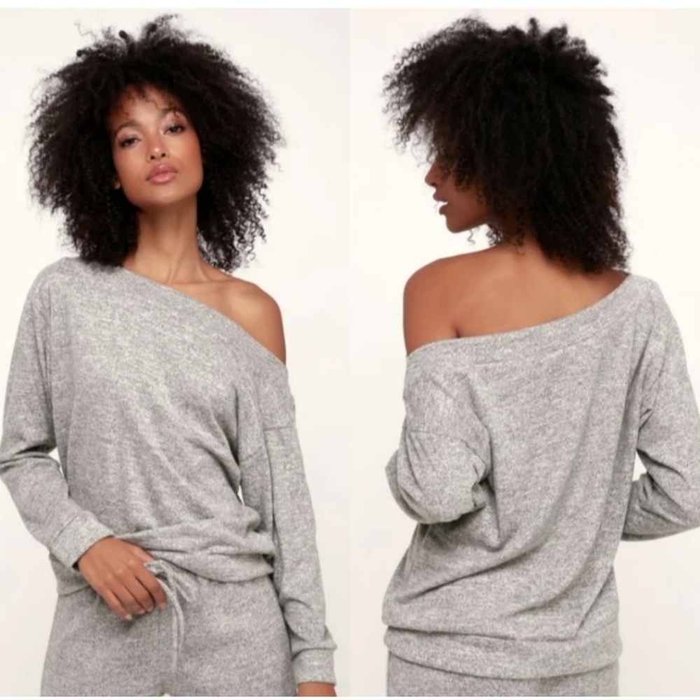 New! With Tags! Lulu's Gray Off-Shoulder Super Soft Top. Size Small - Picture 1 of 6
